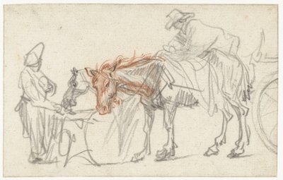 Kaksi hevosta levähdyspaikalla tekijältä Rembrandt van Rijn