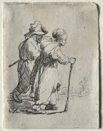 Kaksi kulkuria, mies ja nainen tekijältä Rembrandt van Rijn