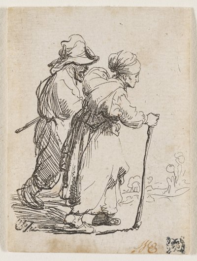 Kaksi kulkuria, mies ja nainen tekijältä Rembrandt van Rijn