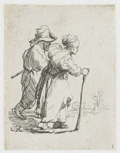 Kaksi kulkuria, mies ja nainen tekijältä Rembrandt van Rijn
