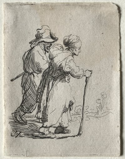 Kaksi kulkuria, mies ja nainen, n. 1634. tekijältä Rembrandt van Rijn