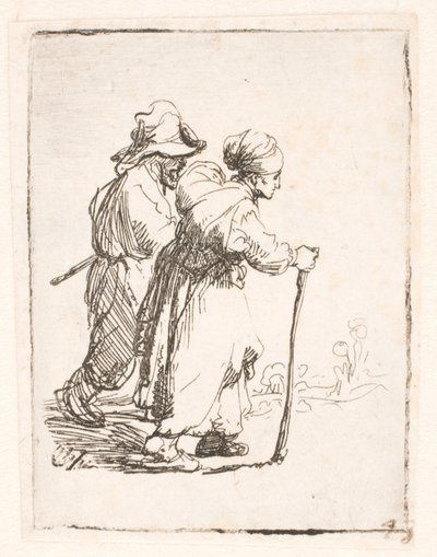 Kaksi kulkuria, mies ja nainen tekijältä Rembrandt van Rijn