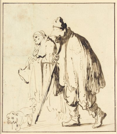 Vagrant pariskunta koiran kanssa tekijältä Rembrandt van Rijn