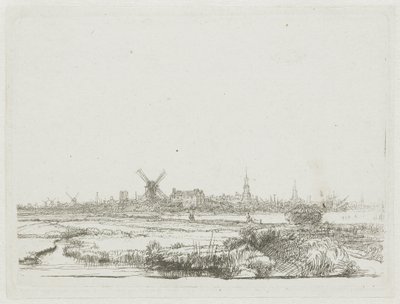 Näkymä Amsterdamiin Kadijkilta tekijältä Rembrandt van Rijn