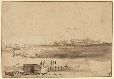 Näkymä Houtewaelista lähellä Sint Anthoniespoortia [recto] tekijältä Rembrandt van Rijn