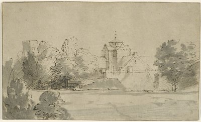 Näkymä Mariakerkistä Utrechtissa etelästä, n. 1652 (kynä ja muste pesulla paperille) tekijältä Rembrandt van Rijn