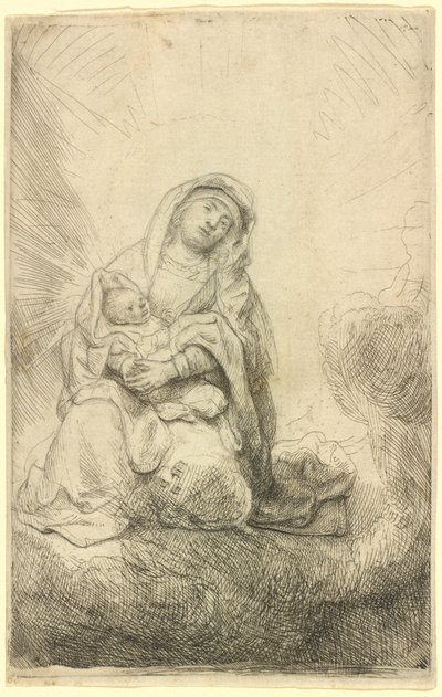 Neitsyt ja lapsi pilvissä tekijältä Rembrandt van Rijn