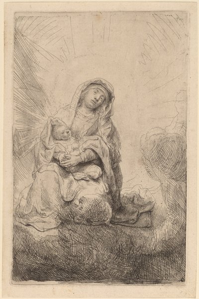 Neitsyt ja lapsi pilvissä tekijältä Rembrandt van Rijn