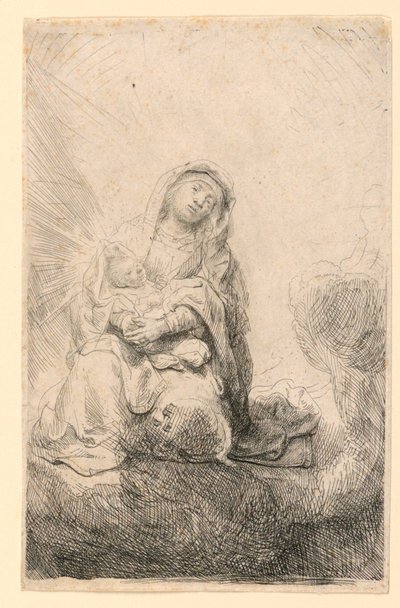 Neitsyt ja lapsi pilvissä tekijältä Rembrandt van Rijn