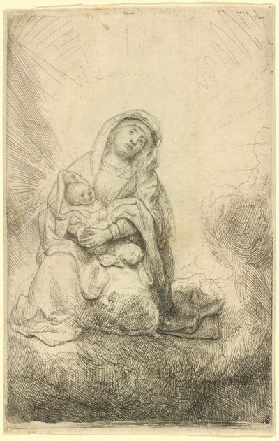 Neitsyt ja Lapsi pilvissä tekijältä Rembrandt van Rijn