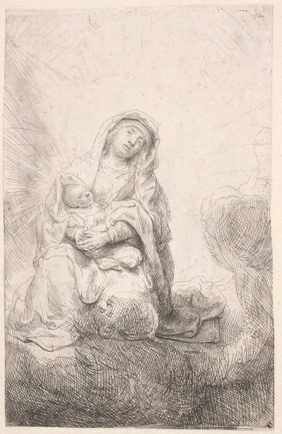 Neitsyt ja lapsi pilvissä tekijältä Rembrandt van Rijn