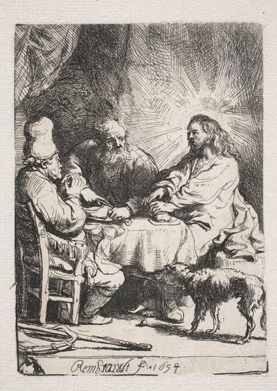 Illallinen Emmauksessa (pieni levy) tekijältä Rembrandt van Rijn