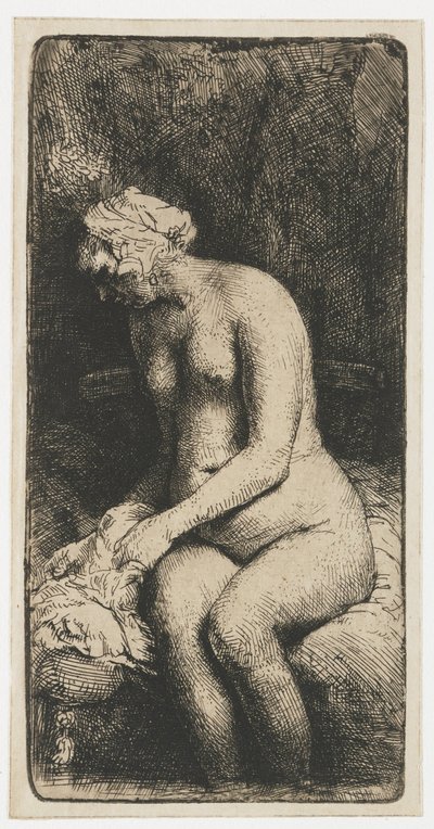 Nainen kylpemässä jalkojaan purossa Nainen kylpemässä jalkojaan purossa tekijältä Rembrandt van Rijn