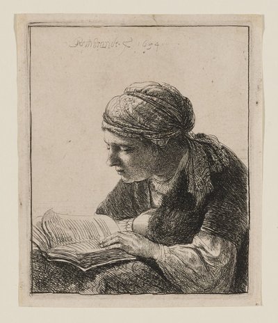 Lukeva nainen tekijältä Rembrandt van Rijn