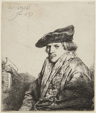 Lakki päässä oleva nuori mies tekijältä Rembrandt van Rijn