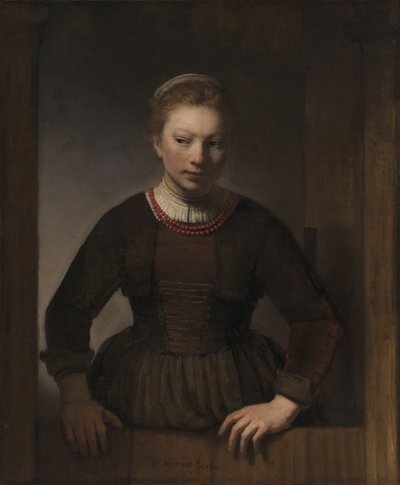 Nuori nainen avoimessa puoliovessa, 1645 tekijältä Rembrandt van Rijn