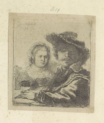 Zelfportret laittaa Saskian Kokoelma kahdeksankymmentäviisi alkuperäistä vedosta (sarjan nimi) tekijältä Rembrandt van Rijn