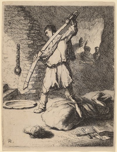 Johannes Kastajan pään mestaus tekijältä Rembrandt van Rijn and Studio of Rembrandt