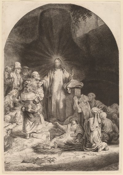 Kristus saarnaa ja parantaa (katkelma sadan guldenin vedosta) tekijältä Rembrandt van Rijn and William Baillie
