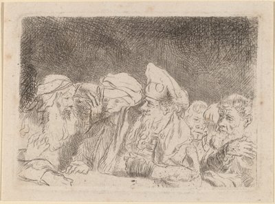 Fariseukset väittelevät (katkelma sadan guldenin kirjasta) tekijältä Rembrandt van Rijn and William Baillie