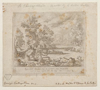 Maisema, jossa Tobias ja enkeli, noin 1609 (etsaus). tekijältä Remigio Cantagallina