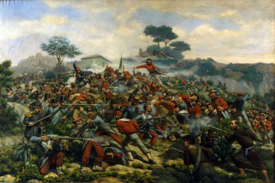 Risorgimento: Calatafimin taistelu Sisiliassa Giuseppe Garibaldin (1807-1882), Tuhannen ja kahden Sisilian kuningaskunnan armeijan välillä tekijältä Remigio Legat