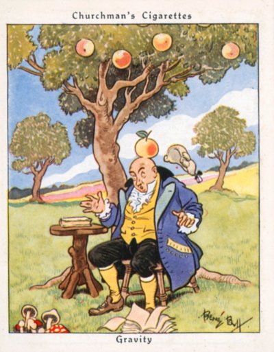 Painovoima (värillinen litografia) tekijältä René Bull