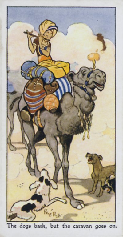 Koirat haukkuu, mutta karavaani kulkee (väri litho) tekijältä René Bull