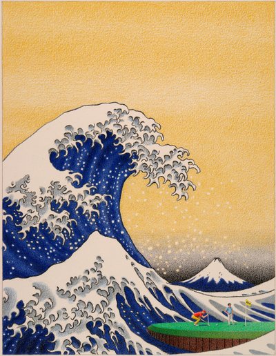 HOKUSAI-Golf, 2021, Värikynäpiirros paperille tekijältä Rene Boin