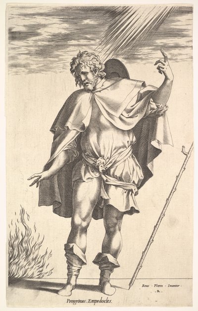 Empedocles, joka seisoo edestä pää käännettynä kolmen neljäsosan näkökulmasta, ohjaa ..., n. 1545-63. tekijältä Rene Boyvin