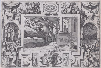 Medea pakenee Jasonia Lyhytkätinen miekka Jason jahtaa häntä, mutta ei voi elää..., 1563. tekijältä Rene Boyvin