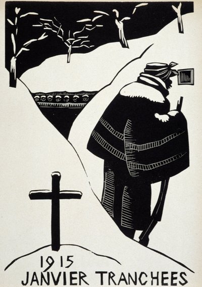 Tammikuu 1915: les trenches - in "" Calendar of War"", ill. kirjoittanut Herman-Paul, Librairie Lutetia, Paris tekijältä Rene George Hermann Paul
