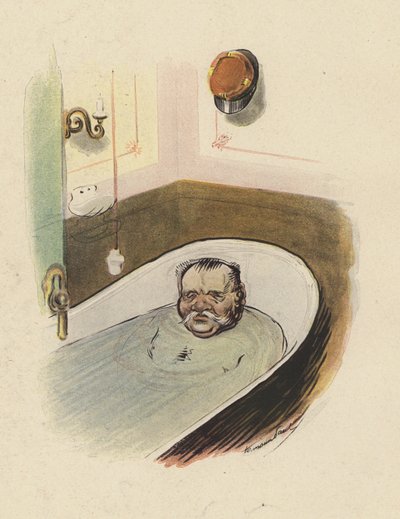 Mies kylpyammeessa (väri litho) tekijältä Rene George Hermann Paul