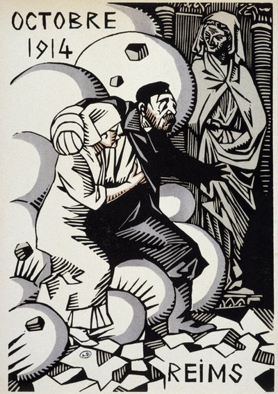 Lokakuu 1914, Reims - piirustus Herman Paul - kirjassa "" Calendar of War"" toim. 1916 tekijältä Rene George Hermann Paul