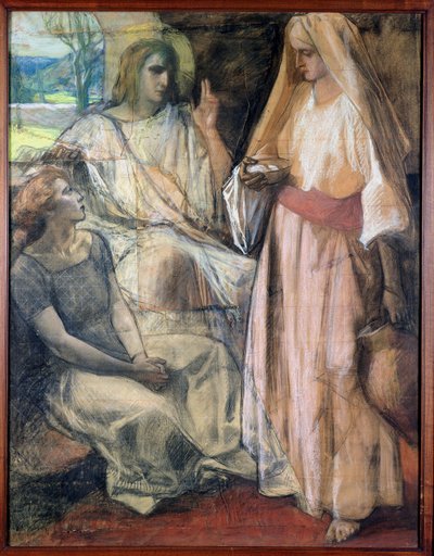 Kristus Martan ja Marian talossa, 1924 (pastelli paperille) tekijältä Rene Marie Castaing