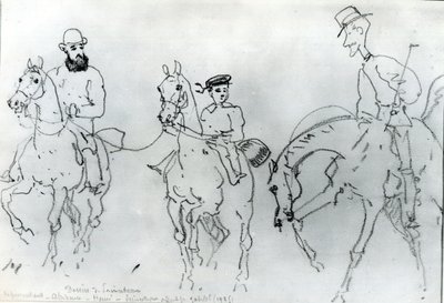 Kolme ratsumiestä: Henri de Toulouse-Lautrec (1864-1901) isänsä kreivi Alphonsen ja taiteilijan välillä tekijältä Rene Princeteau