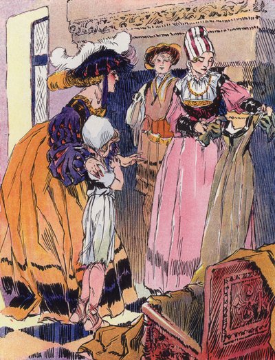 Pieni tyttö renessanssin aikakaudella (väri litho) tekijältä Rene Vincent
