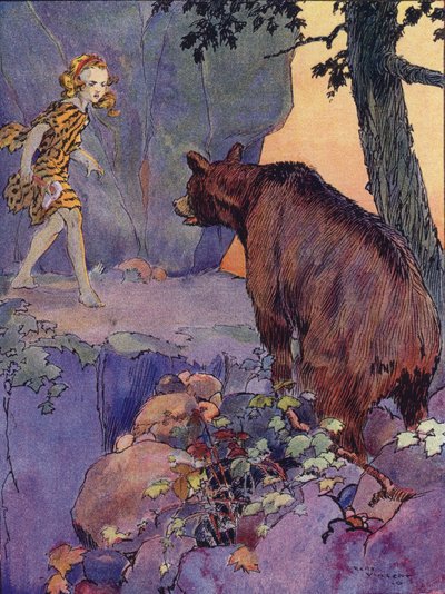 Pieni kivikauden tyttö (väri litho) tekijältä Rene Vincent