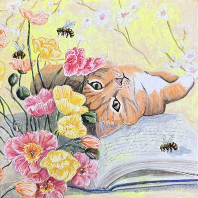 Kissa unikonkukissa tekijältä Renee Machan Cottagecore Artist