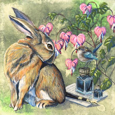 Hupaisa kani ja lintu tekijältä Renee Machan Cottagecore Artist
