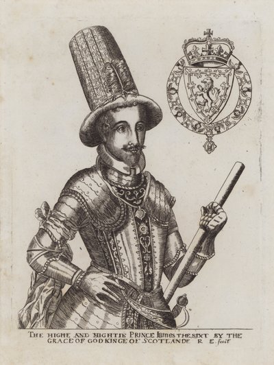 Skotlannin kuningas James VI (kaiverrus) tekijältä Renold (after) Elstrack