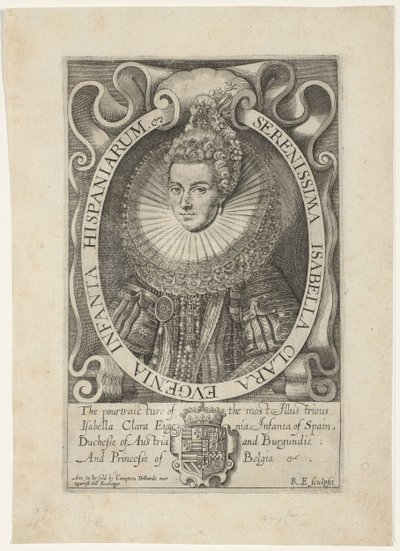 Muotokuva Isabella Clara Eugenia Eniten seesteisin Isabella Clara Eugenia Infanta Espanjasta (otsikko esineessä) tekijältä Renold Elstrack