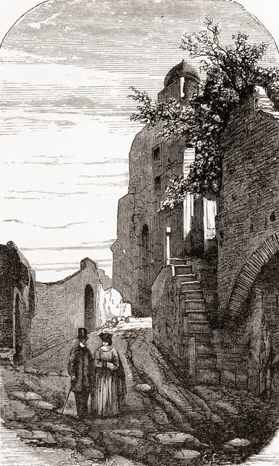 Clivus Victoria Palatinuksen kukkulalla Roomassa, Italiassa 1800-luvun lopulla. Teoksesta Italian Pictures by Rev. Samuel Manning, julkaistu noin vuonna 1890. tekijältä Reverend Samuel Manning