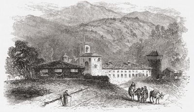 Vallombrosan luostari Firenzessä, Italiassa 1800-luvun lopulla. Teoksesta Italian Pictures by Rev. Samuel Manning, julkaistu noin vuonna 1890. tekijältä Reverend Samuel Manning