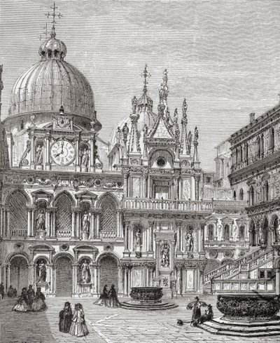 Dogen palatsin sisäpiha, Venetsia, Italia 1800-luvun lopulla. Teoksesta Italian Pictures by Rev. Samuel Manning, julkaistu noin vuonna 1890. tekijältä Reverend Samuel Manning