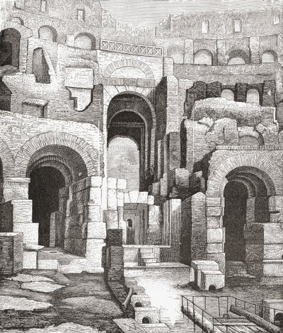 Colosseumin sisätilat Roomassa, Italiassa vuoden 1874 kaivausten jälkeen. Teoksesta Italian Pictures by Rev. Samuel Manning, julkaistu noin vuonna 1890. tekijältä Reverend Samuel Manning