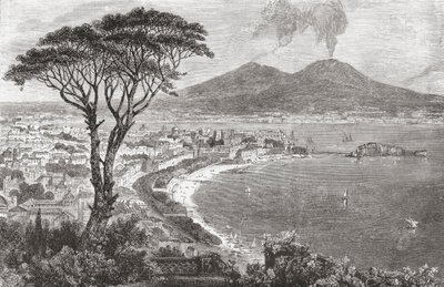 Napoli ja Vesuvius Italiassa 1800-luvun lopulla. Teoksesta Italian Pictures by Rev. Samuel Manning, julkaistu noin vuonna 1890. tekijältä Reverend Samuel Manning