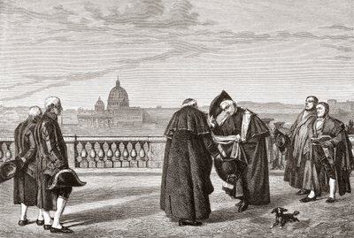 Pincian kukkulalla Roomassa, Italiassa, taustalla Pietarinkirkko 1800-luvun lopulla. Teoksesta Italian Pictures by Rev. Samuel Manning, julkaistu noin vuonna 1890. tekijältä Reverend Samuel Manning