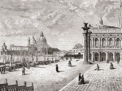 Piazza San Marco eli Pyhän Markuksen aukio, Venetsia, Italia 1800-luvun lopulla. Teoksesta Italian Pictures by Rev. Samuel Manning, julkaistu noin vuonna 1890. tekijältä Reverend Samuel Manning