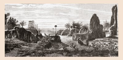 Caesareiden palatsin rauniot Palatinuksen kukkulalla Roomassa, Italiassa 1800-luvun lopulla. Teoksesta Italian Pictures by Rev. Samuel Manning, julkaistu noin vuonna 1890. tekijältä Reverend Samuel Manning